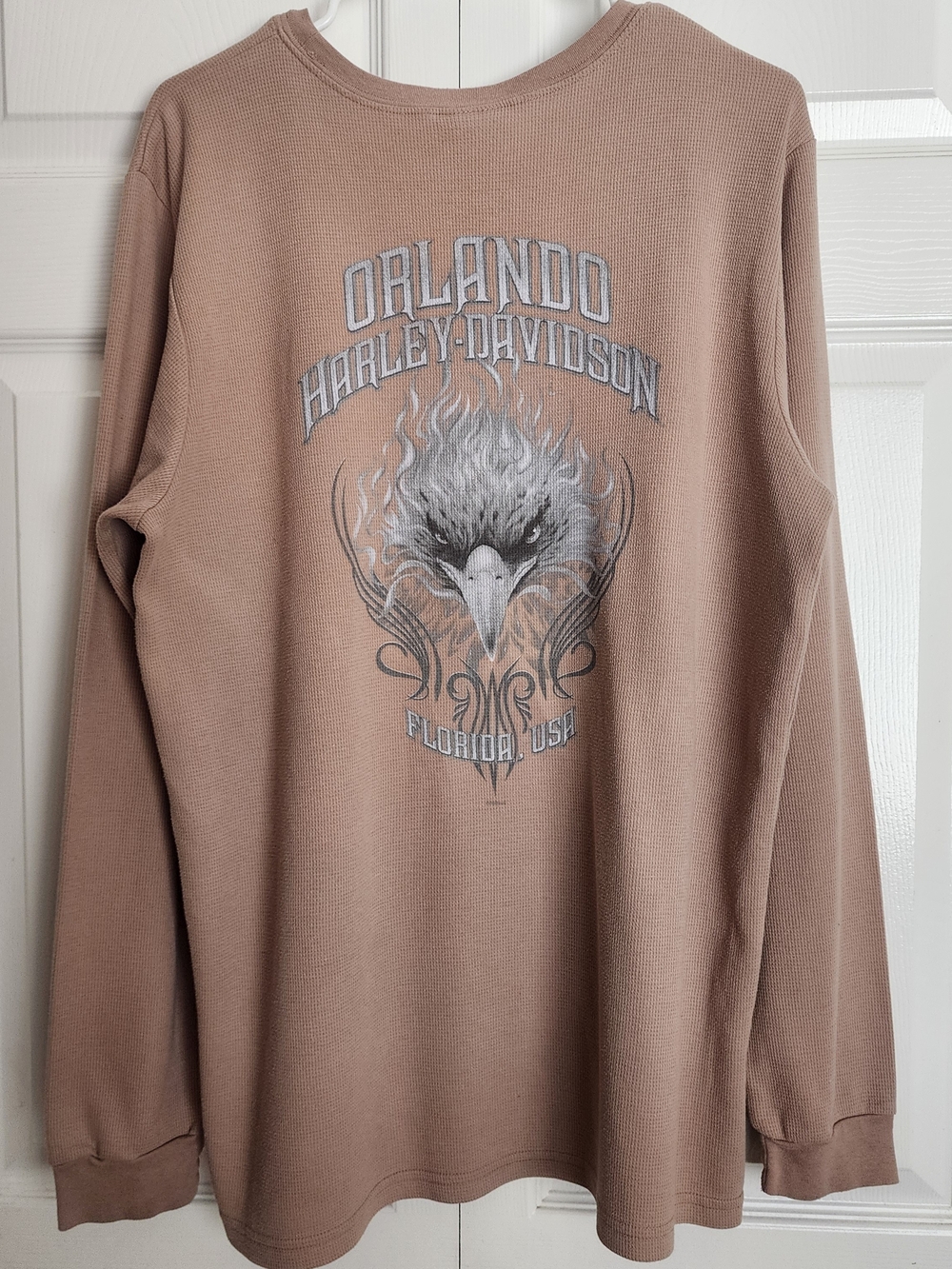 Harley-Davidson Tan Orlando Eagle Graphic Thermal Long Sleeve Shirt, Sz XXL